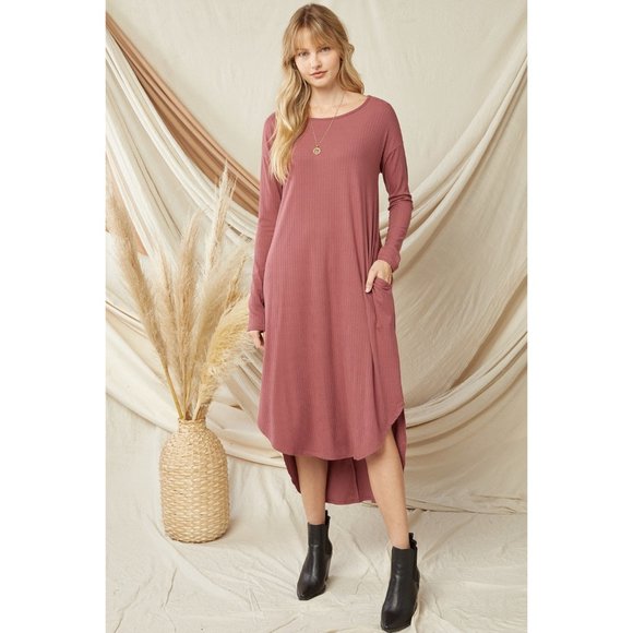 entro Dresses & Skirts - Entro Ribbed Pocket Midi Dress, Marsala